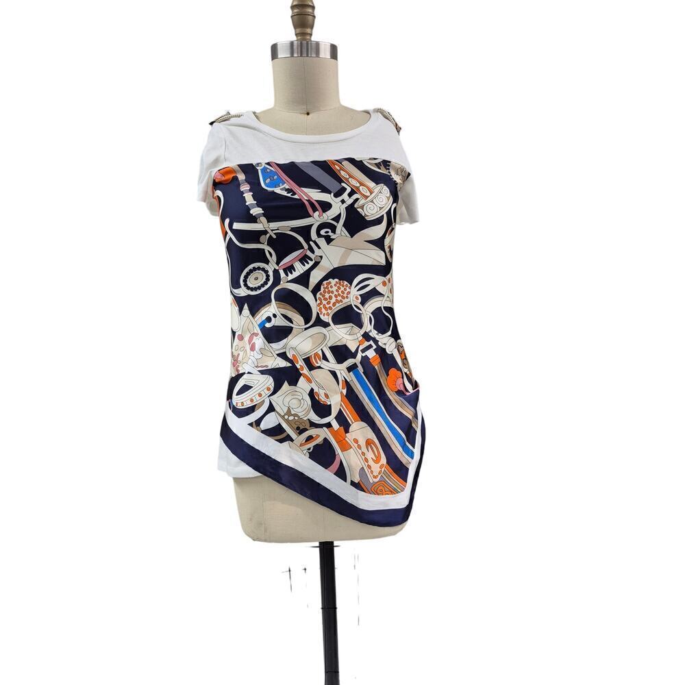 Casga Collection Cotton/Poly Pop Art Italy T-shirt Sz L Detachable Scarf